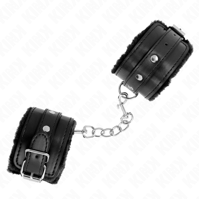 KINK - PREMIUM FUR LINED WRIST RESTRAINTS BLACK WITH BLACK BELT ADJUSTABLE 17 - 29 CM X 6 CM - Amore24
