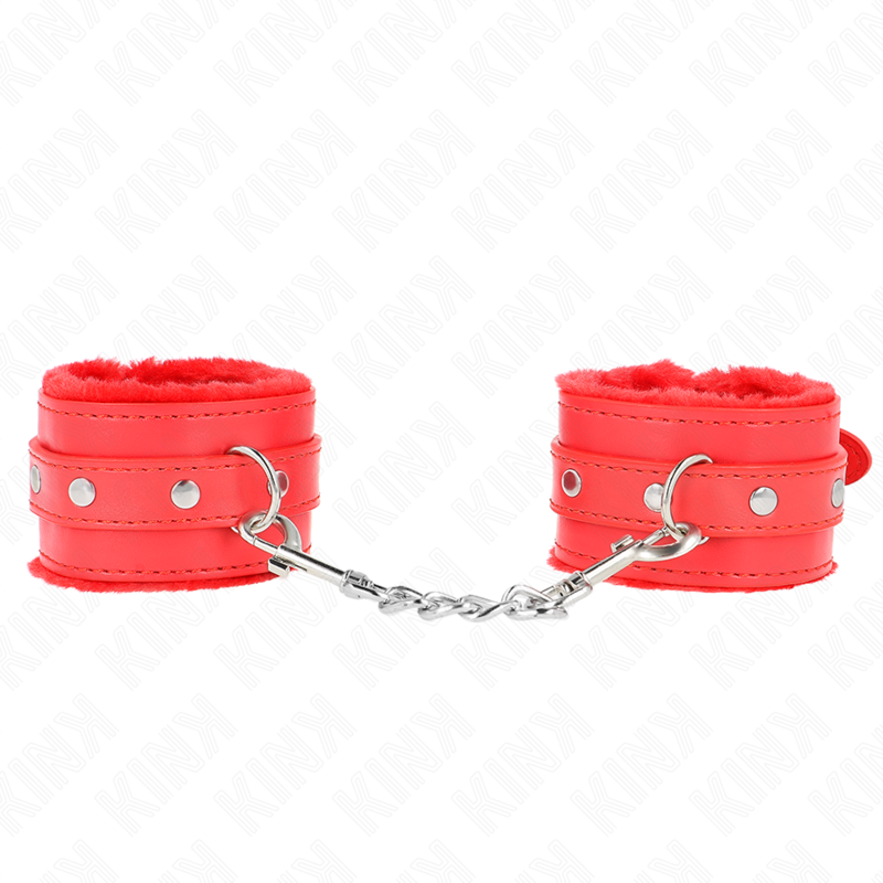 KINK - PREMIUM FUR LINED WRIST RESTRAINTS RED WITH RED BELT ADJUSTABLE 17-29 CM X 6 CM - Amore24