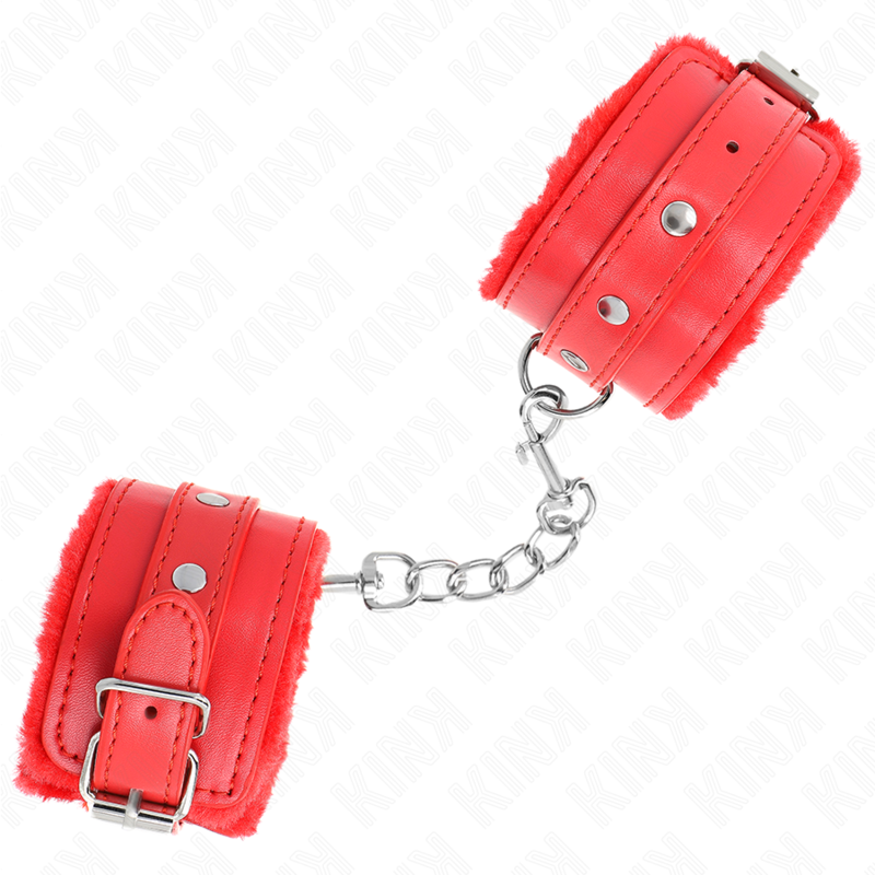KINK - PREMIUM FUR LINED WRIST RESTRAINTS RED WITH RED BELT ADJUSTABLE 17-29 CM X 6 CM - Amore24