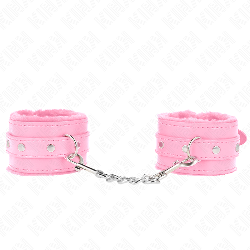KINK - PREMIUM FUR LINED WRIST RESTRAINTS PINK WITH PINK BELT ADJUSTABLE 17-29 CM X 6 CM - Amore24