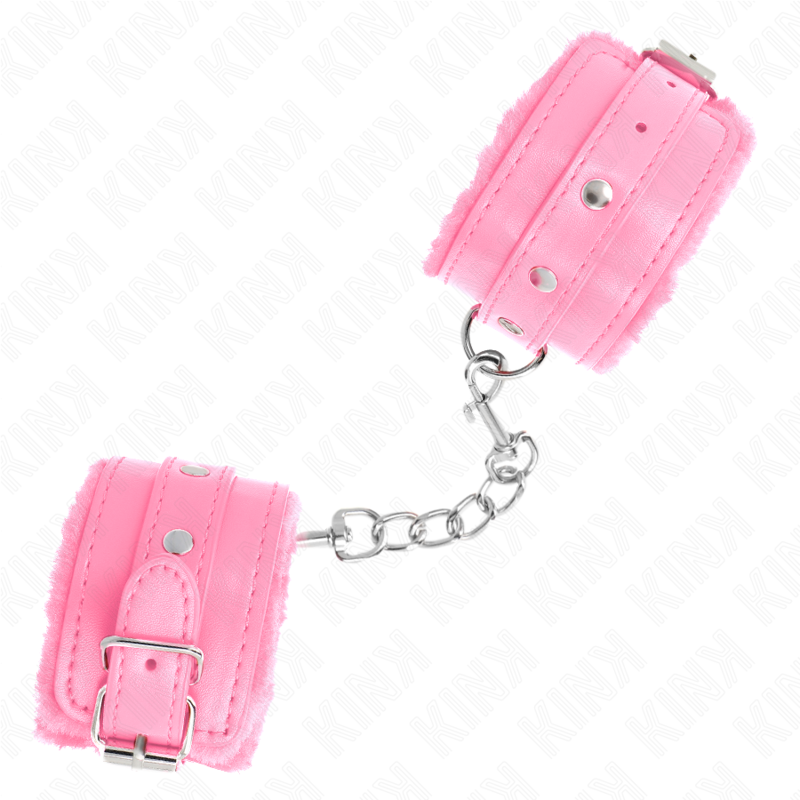 KINK - PREMIUM FUR LINED WRIST RESTRAINTS PINK WITH PINK BELT ADJUSTABLE 17-29 CM X 6 CM - Amore24