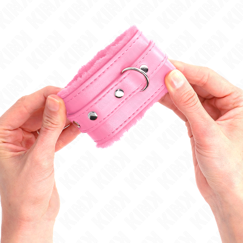KINK - PREMIUM FUR LINED WRIST RESTRAINTS PINK WITH PINK BELT ADJUSTABLE 17-29 CM X 6 CM - Amore24