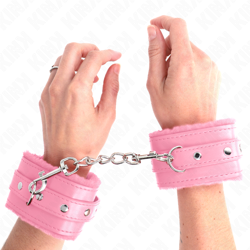 KINK - PREMIUM FUR LINED WRIST RESTRAINTS PINK WITH PINK BELT ADJUSTABLE 17-29 CM X 6 CM - Amore24