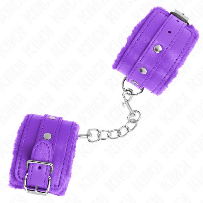 KINK - PREMIUM FUR LINED WRIST RESTRAINTS PURPLE WITH PURPLE BELT ADJUSTABLE 17-29 CM X 6 CM - Amore24