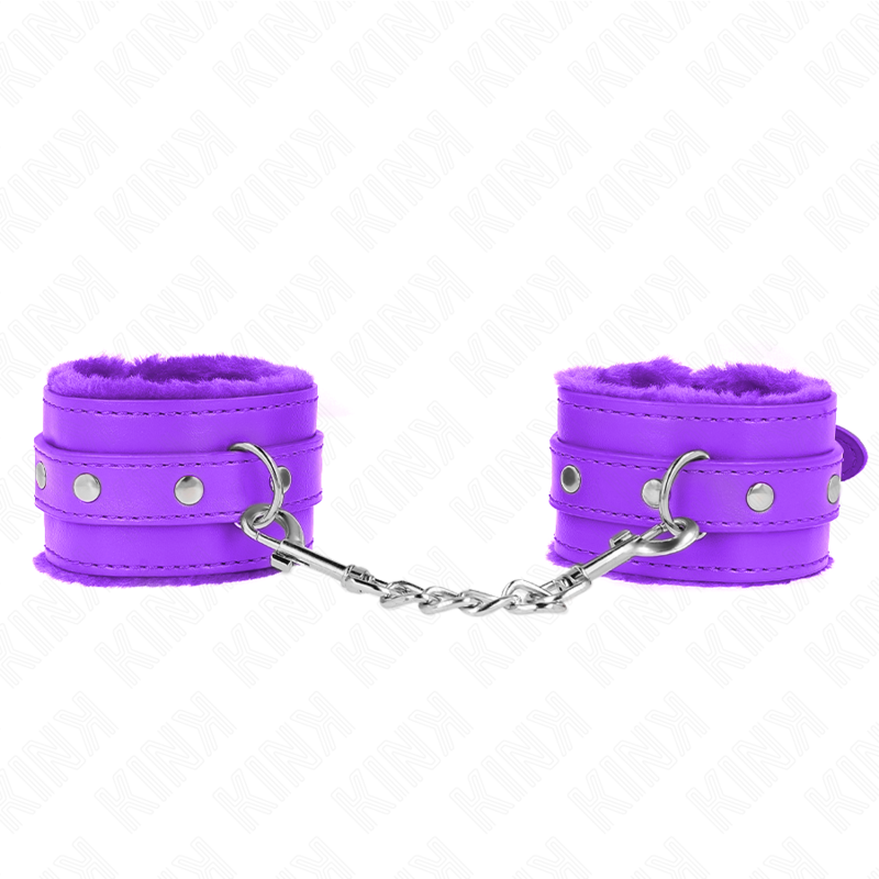 KINK - PREMIUM FUR LINED WRIST RESTRAINTS PURPLE WITH PURPLE BELT ADJUSTABLE 17-29 CM X 6 CM - Amore24