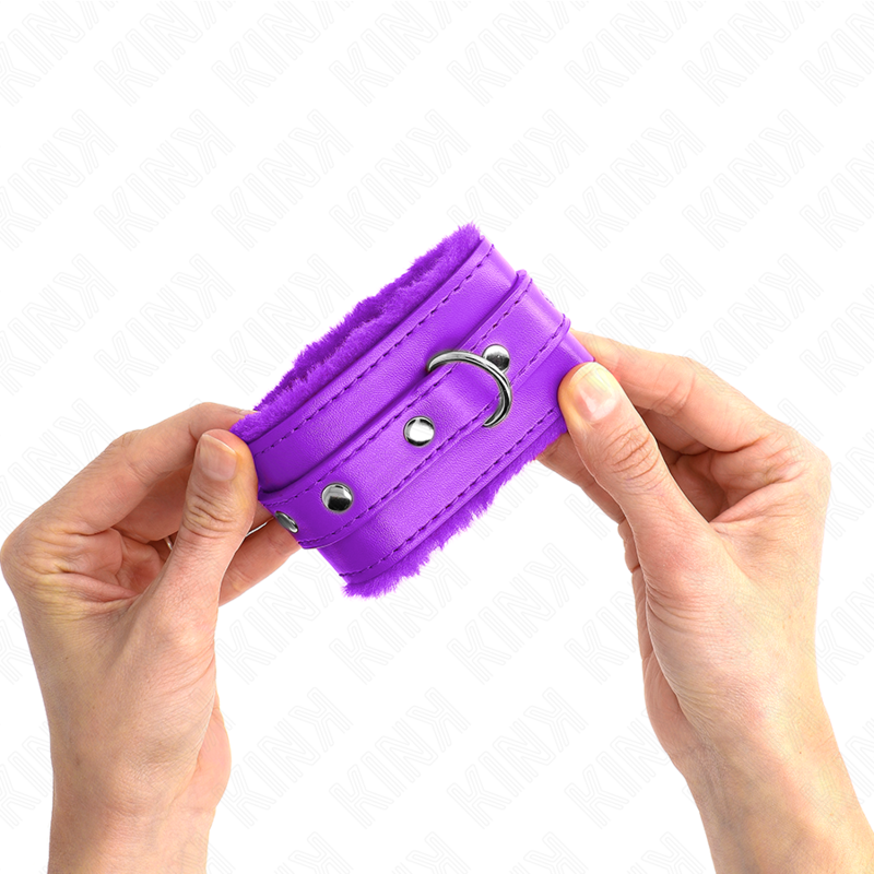 KINK - PREMIUM FUR LINED WRIST RESTRAINTS PURPLE WITH PURPLE BELT ADJUSTABLE 17-29 CM X 6 CM - Amore24