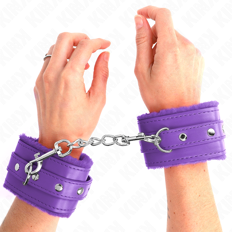 KINK - PREMIUM FUR LINED WRIST RESTRAINTS PURPLE WITH PURPLE BELT ADJUSTABLE 17-29 CM X 6 CM - Amore24