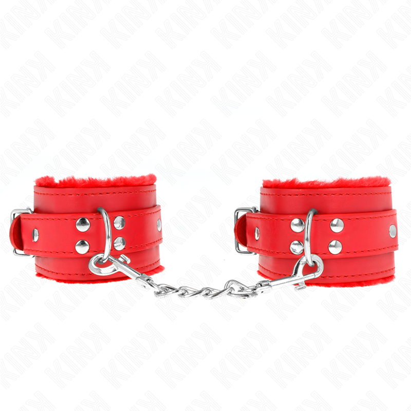 KINK - FUR LINED WRIST RESTRAINTS RED WITH RED BELT ADJUSTABLE 17-29 CM X 6 CM - Amore24