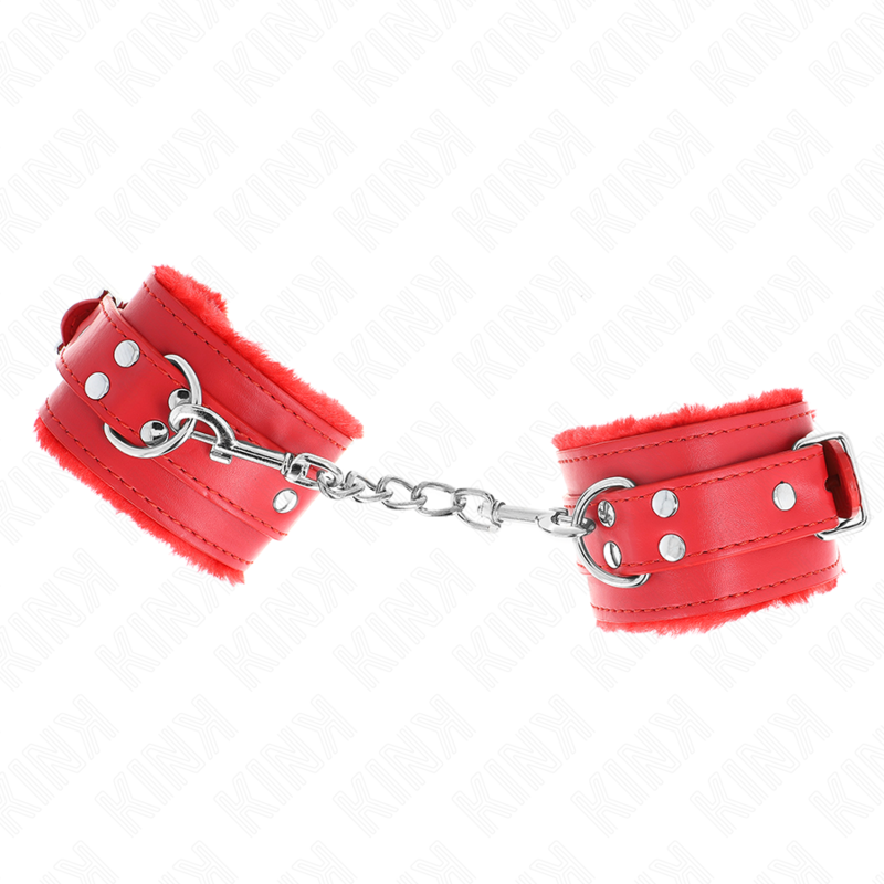 KINK - FUR LINED WRIST RESTRAINTS RED WITH RED BELT ADJUSTABLE 17-29 CM X 6 CM - Amore24