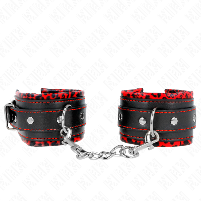 KINK - FUR LINED WRIST RESTRAINTS RED / BLACK ADJUSTABLE 17-29 CM X 6 CM - Amore24