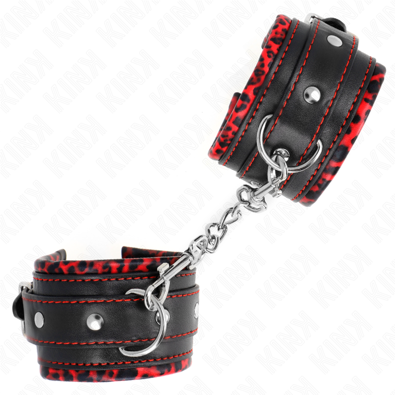 KINK - FUR LINED WRIST RESTRAINTS RED / BLACK ADJUSTABLE 17-29 CM X 6 CM - Amore24