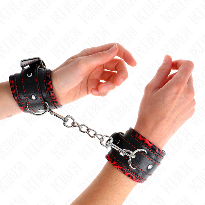 KINK - FUR LINED WRIST RESTRAINTS RED / BLACK ADJUSTABLE 17-29 CM X 6 CM - Amore24