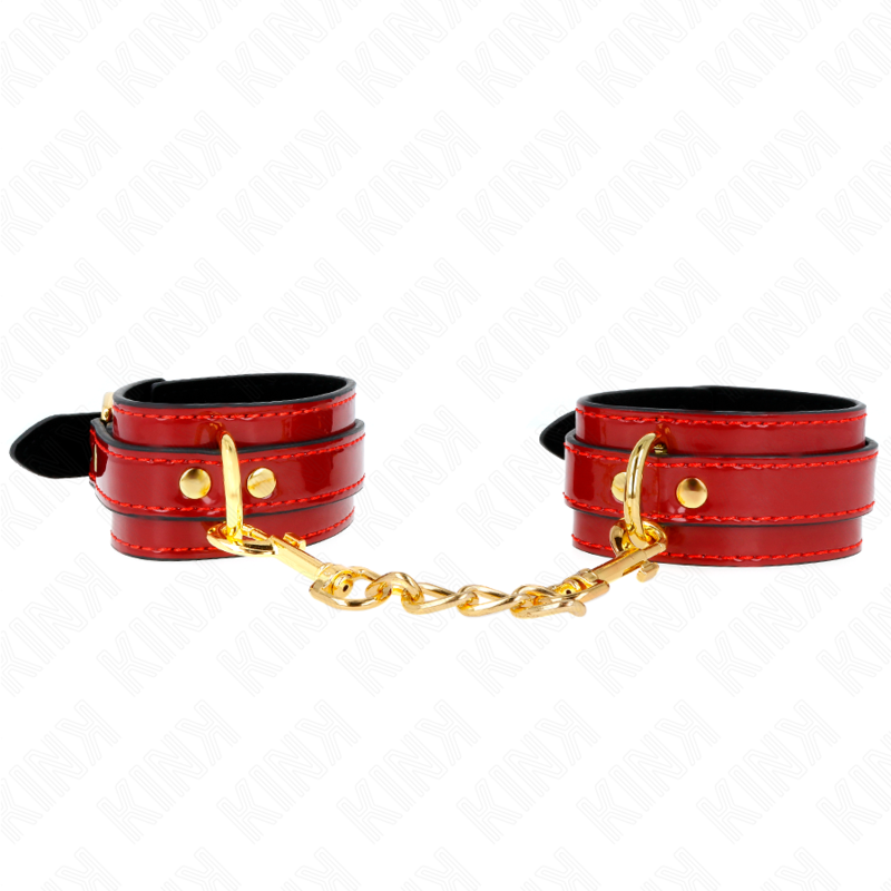 KINK - JOANNA ANGEL WRIST CUFFS RED ADJUSTABLE WITH GOLD CHAIN 16.5-26 CM X 4 CM - Amore24