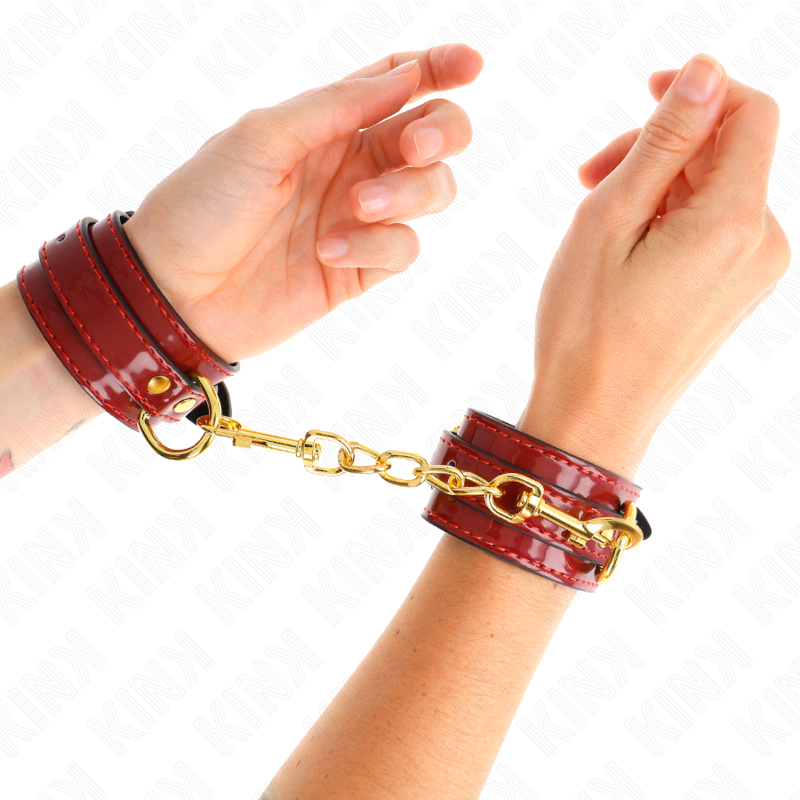 KINK - JOANNA ANGEL WRIST CUFFS RED ADJUSTABLE WITH GOLD CHAIN 16.5-26 CM X 4 CM - Amore24