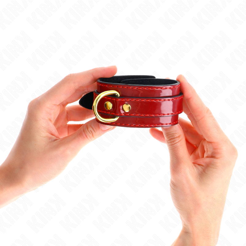 KINK - JOANNA ANGEL WRIST CUFFS RED ADJUSTABLE WITH GOLD CHAIN 16.5-26 CM X 4 CM - Amore24
