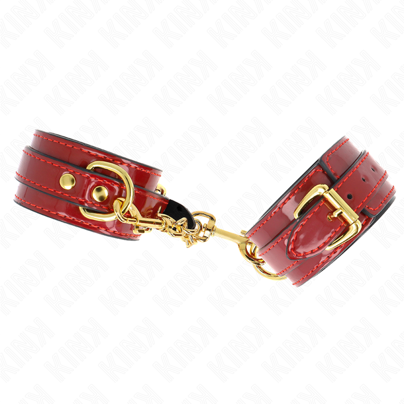 KINK - JOANNA ANGEL WRIST CUFFS RED ADJUSTABLE WITH GOLD CHAIN 16.5-26 CM X 4 CM - Amore24