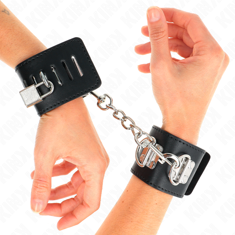 KINK - MULTIPOSITION WRIST RESTRAINTS WITH PADLOCK CLOSURE BLACK ADJUSTABLE 16-23 CM X 5.5 CM - Amore24