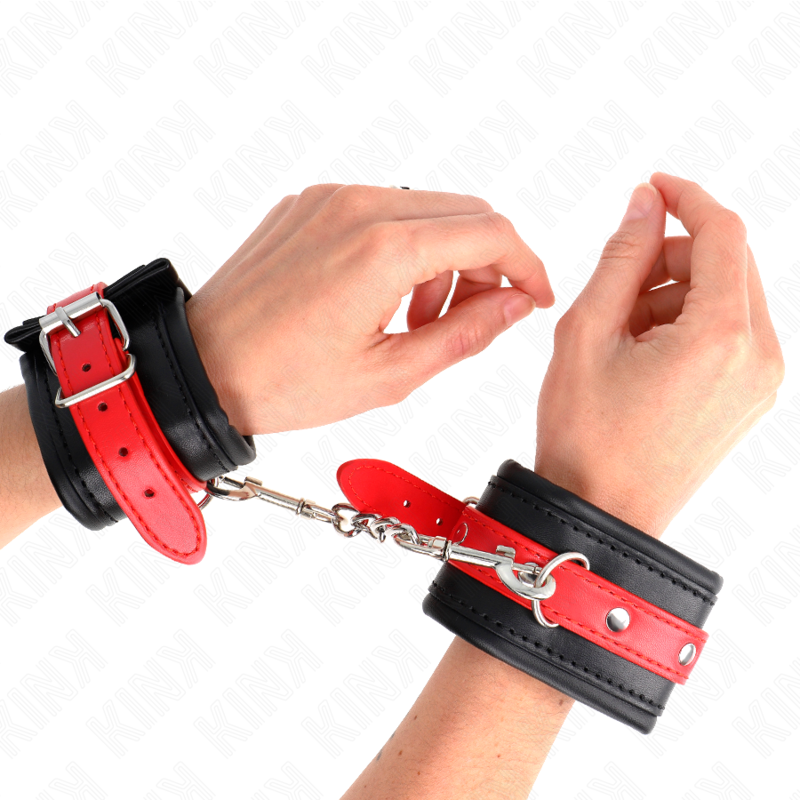 KINK - WRIST RESTRAINTS BLACK WITH RED BELT ADJUSTABLE 17-28 CM X 6 CM - Amore24