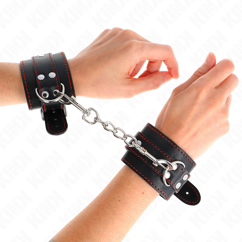 KINK - WRIST RESTRAINTS BLACK WITH RED LINING ADJUSTABLE 20-28 CM X 5.5 CM - Amore24