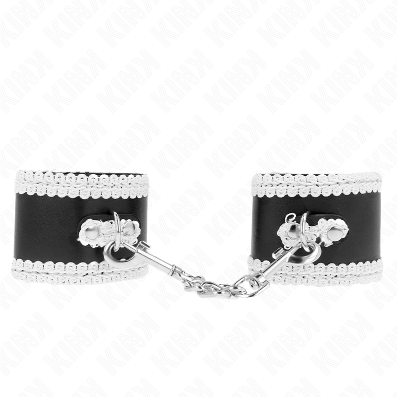 KINK - BLACK WRIST RESTRAINTS WITH WHITE DECORATE LACE ADJSUTABLE 20-23 CM X 5.5 CM - Amore24