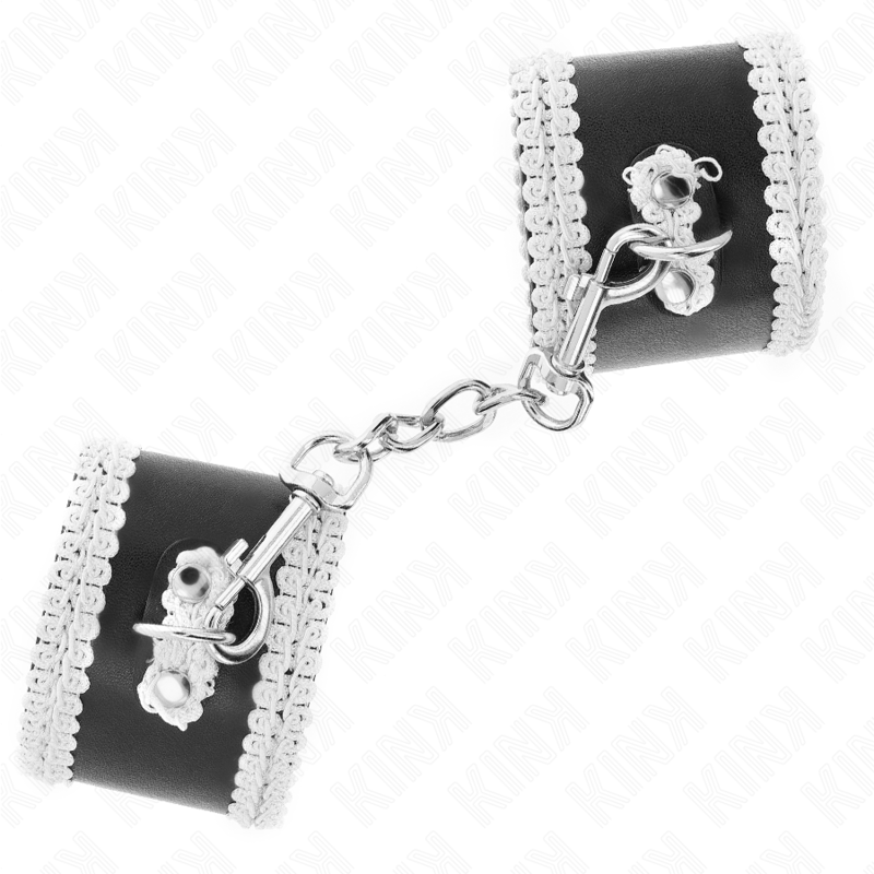 KINK - BLACK WRIST RESTRAINTS WITH WHITE DECORATE LACE ADJSUTABLE 20-23 CM X 5.5 CM - Amore24