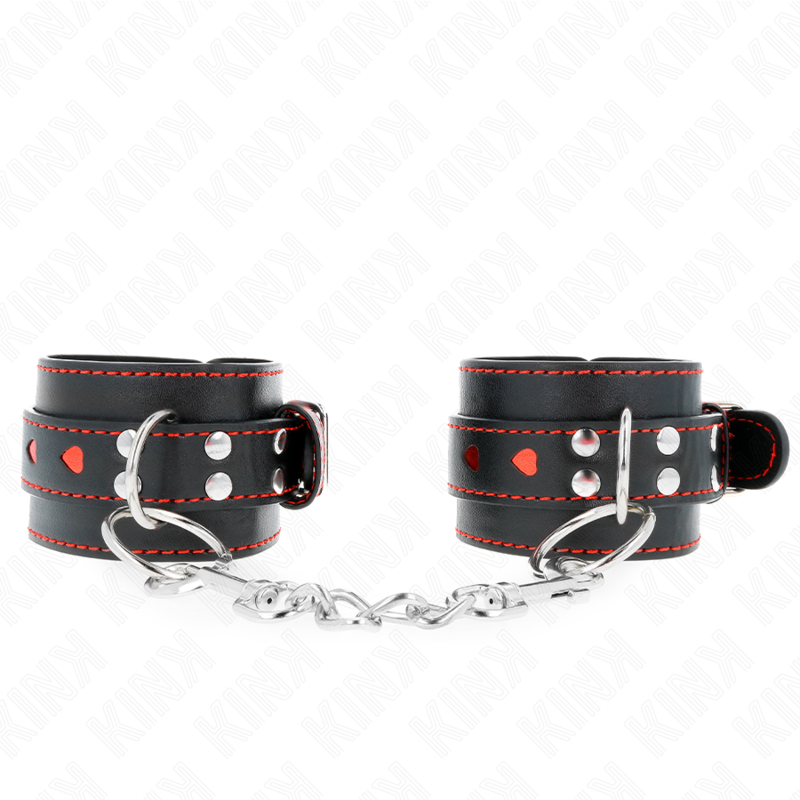 KINK - BLACK WRIST RESTRAINTS WITH RED HEART INLAY ADJUSTABLE 21-28 CM X 5.5 CM - Amore24