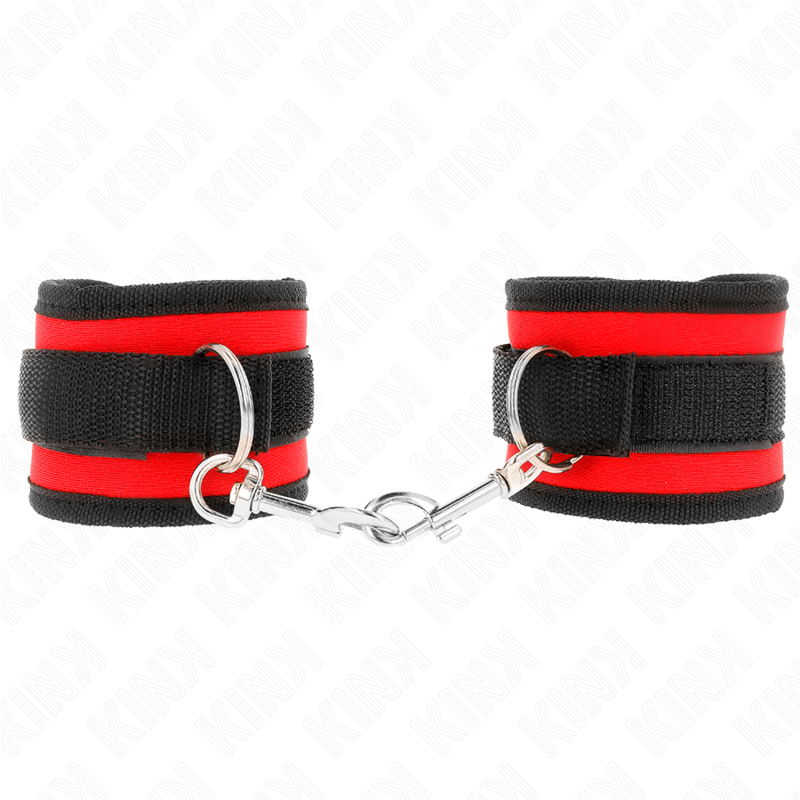 KINK - NYLON BIND HOOK&LOOP WRIST RESTRAINTS RED-BLACK MODEL 2 ADJUSTABLE 18-35 CM X 6 CM - Amore24