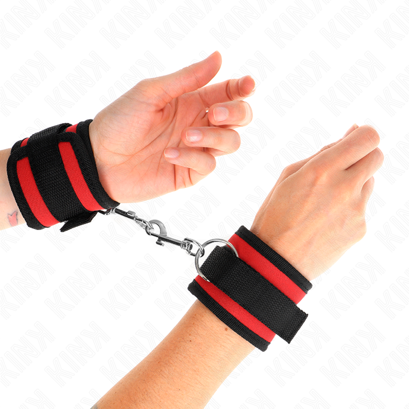 KINK - NYLON BIND HOOK&LOOP WRIST RESTRAINTS RED-BLACK MODEL 2 ADJUSTABLE 18-35 CM X 6 CM - Amore24