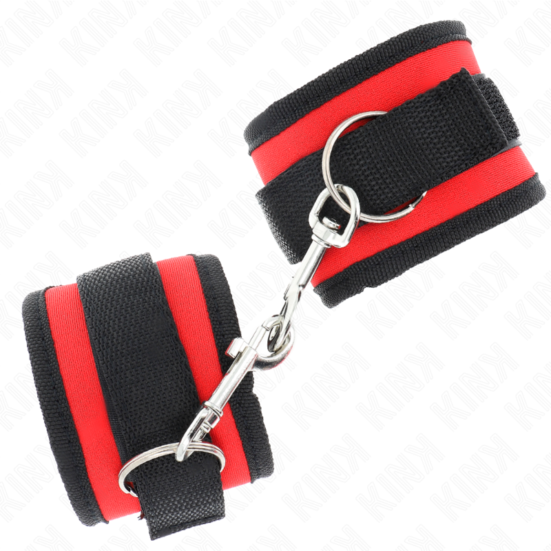 KINK - NYLON BIND HOOK&LOOP WRIST RESTRAINTS RED-BLACK MODEL 2 ADJUSTABLE 18-35 CM X 6 CM - Amore24