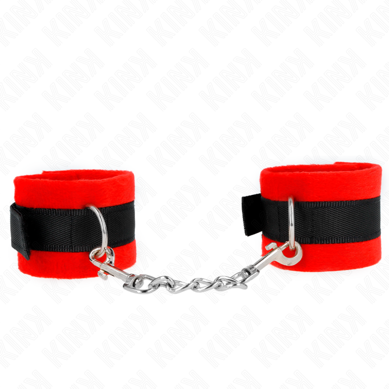 KINK - BEGINNER FUR HAND CUFFS BLACK-RED 30 X 7 CM - Amore24