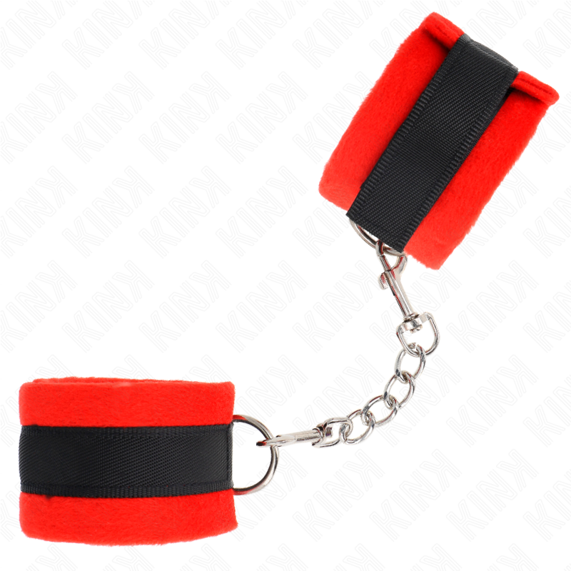 KINK - BEGINNER FUR HAND CUFFS BLACK-RED 30 X 7 CM - Amore24