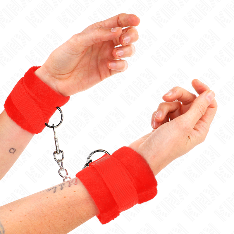 KINK - BEGINNER FUR HAND CUFFS RED 30 X 7 CM - Amore24