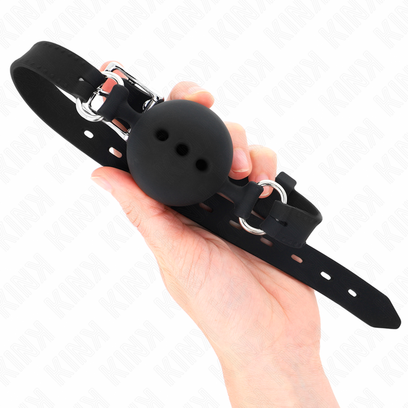 KINK - FULL SILICONE GAG 55 x 2 CM WITH 4.5 CM BALL SIZE M BLACK ADJUSTABLE 35-51 CM - Amore24