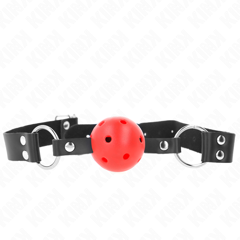 KINK - BREATHABLE BALL 4 CM GAG WITH DOUBLE RIVET RED 62.5 x 2.5 CM ADJUSTABLE 42-58 CM - Amore24