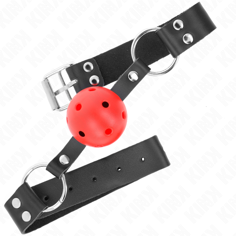 KINK - BREATHABLE BALL 4 CM GAG WITH DOUBLE RIVET RED 62.5 x 2.5 CM ADJUSTABLE 42-58 CM - Amore24