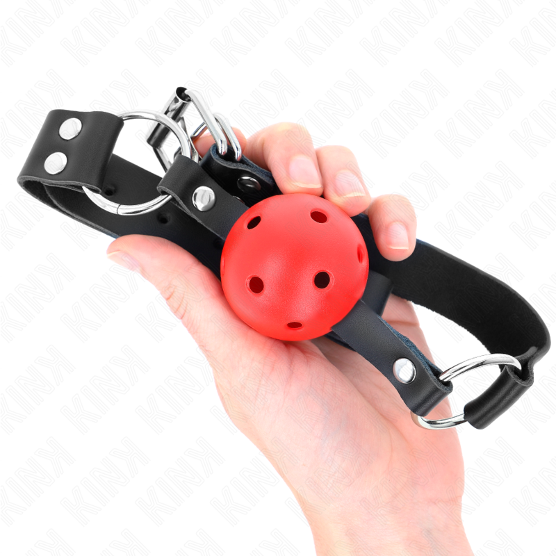 KINK - BREATHABLE BALL 4 CM GAG WITH DOUBLE RIVET RED 62.5 x 2.5 CM ADJUSTABLE 42-58 CM - Amore24