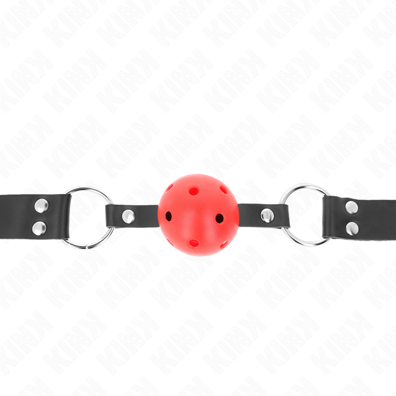 KINK - BREATHABLE BALL 4 CM GAG WITH DOUBLE RIVET RED 62.5 x 2.5 CM ADJUSTABLE 42-58 CM - Amore24