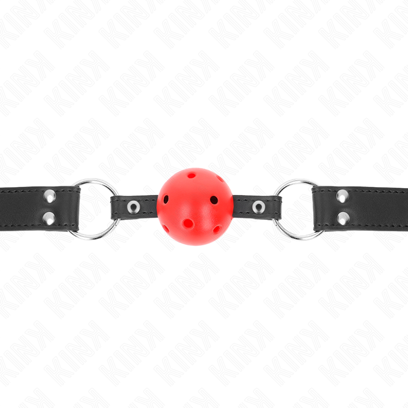 KINK - BREATHABLE BALL 4 CM GAG WITH DOUBLE RIVET LEATHER 62.5 x 2.5 CM ADJUSTABLE 42-58 CM - Amore24