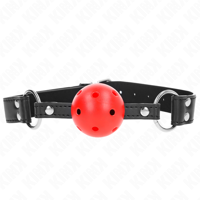 KINK - BREATHABLE BALL 4 CM GAG WITH DOUBLE RIVET LEATHER 62.5 x 2.5 CM ADJUSTABLE 42-58 CM - Amore24