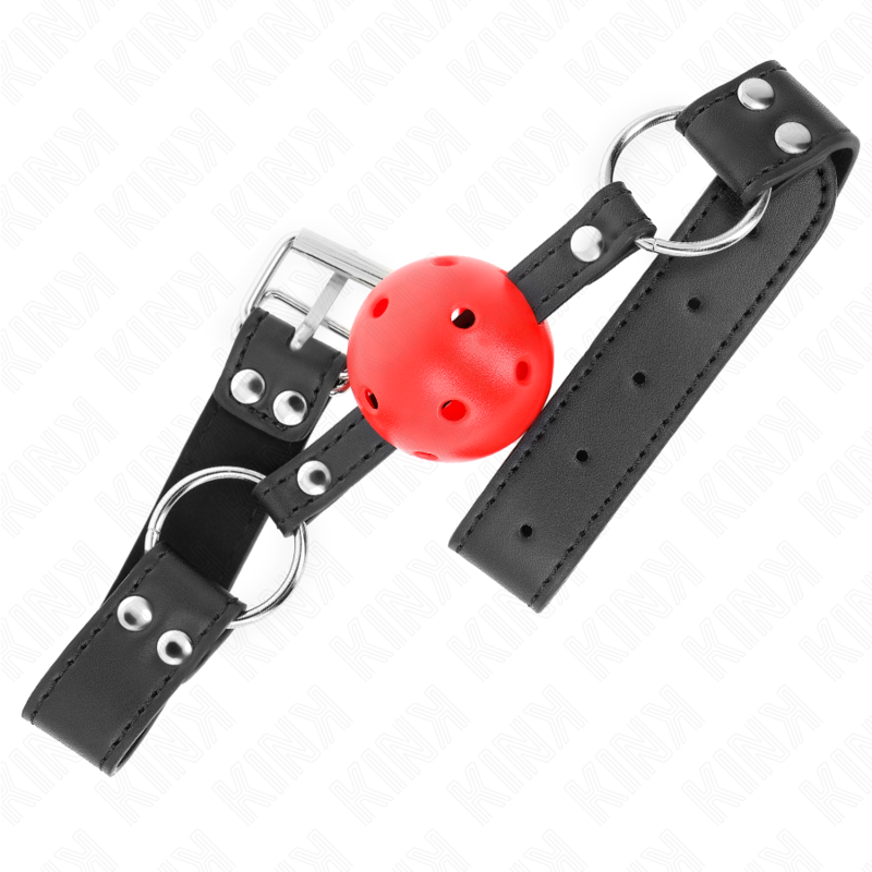 KINK - BREATHABLE BALL 4 CM GAG WITH DOUBLE RIVET LEATHER 62.5 x 2.5 CM ADJUSTABLE 42-58 CM - Amore24
