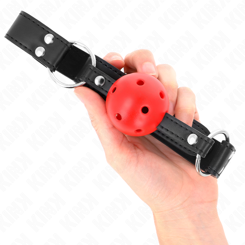 KINK - BREATHABLE BALL 4 CM GAG WITH DOUBLE RIVET LEATHER 62.5 x 2.5 CM ADJUSTABLE 42-58 CM - Amore24