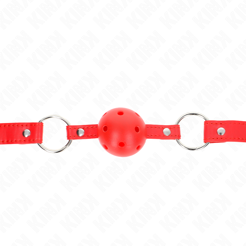 KINK - BREATHABLE BALL 4 CM GAG WITH DOUBLE RIVET MODEL 1 RED 62.5 x 2.5 CM ADJUSTABLE 42-58 CM - Amore24