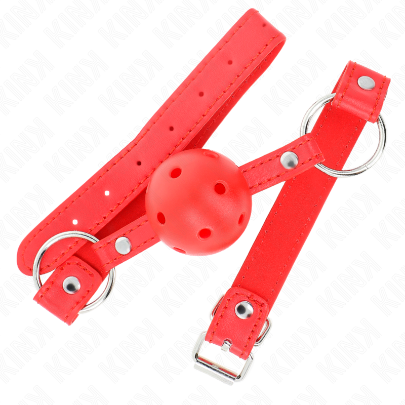 KINK - BREATHABLE BALL 4 CM GAG WITH DOUBLE RIVET MODEL 1 RED 62.5 x 2.5 CM ADJUSTABLE 42-58 CM - Amore24