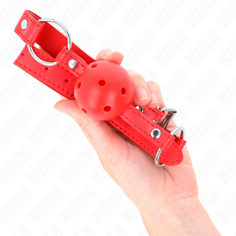 KINK - BREATHABLE BALL 4 CM GAG WITH DOUBLE RIVET MODEL 1 RED 62.5 x 2.5 CM ADJUSTABLE 42-58 CM - Amore24