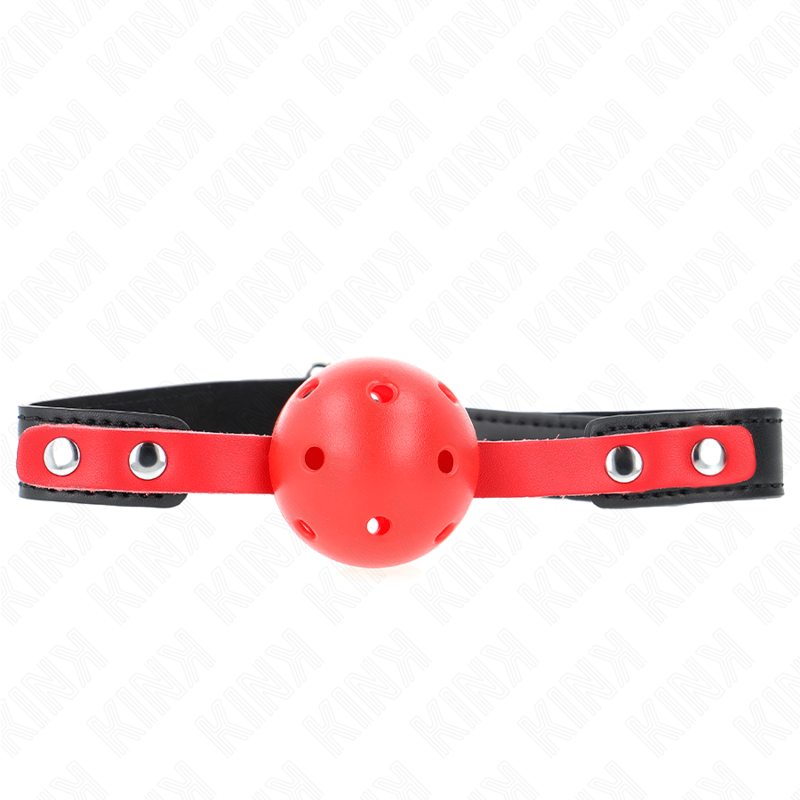 KINK - RED HOLLOW HARD BALL 4 CM GAG BLACK STRAP 60 x 2 CM ADJUSTABLE 37-52 CM - Amore24