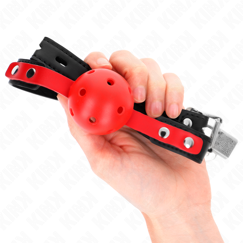 KINK - RED HOLLOW HARD BALL 4 CM GAG BLACK STRAP 60 x 2 CM ADJUSTABLE 37-52 CM - Amore24