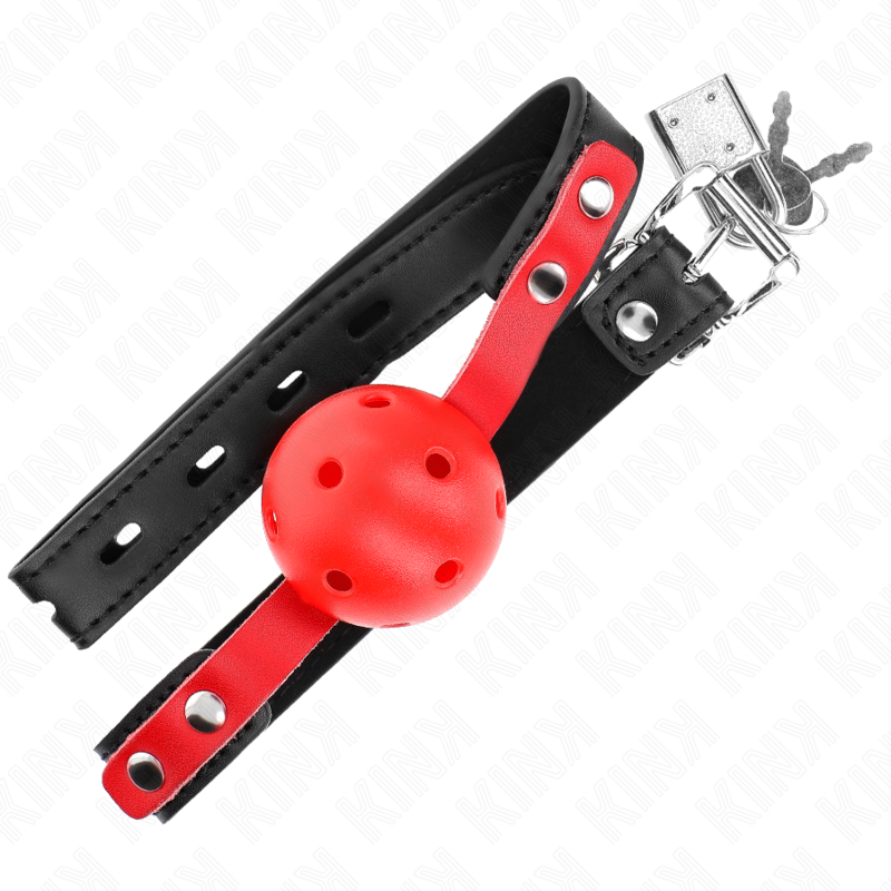KINK - RED HOLLOW HARD BALL 4 CM GAG BLACK STRAP 60 x 2 CM ADJUSTABLE 37-52 CM - Amore24