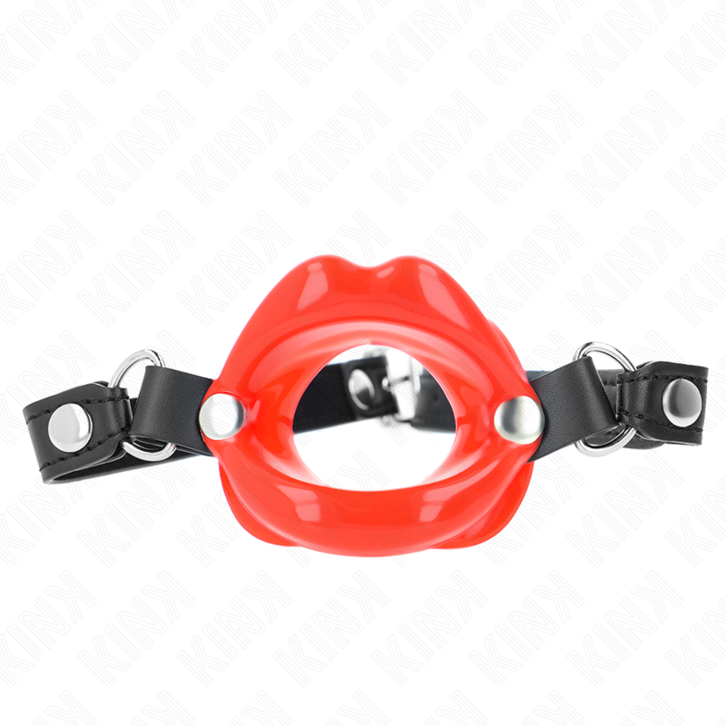 KINK - LIP 8 CM GAG WITH RED LEATHERETTE STRAP 63 x 2 CM ADJUSTABLE 39-58 CM - Amore24