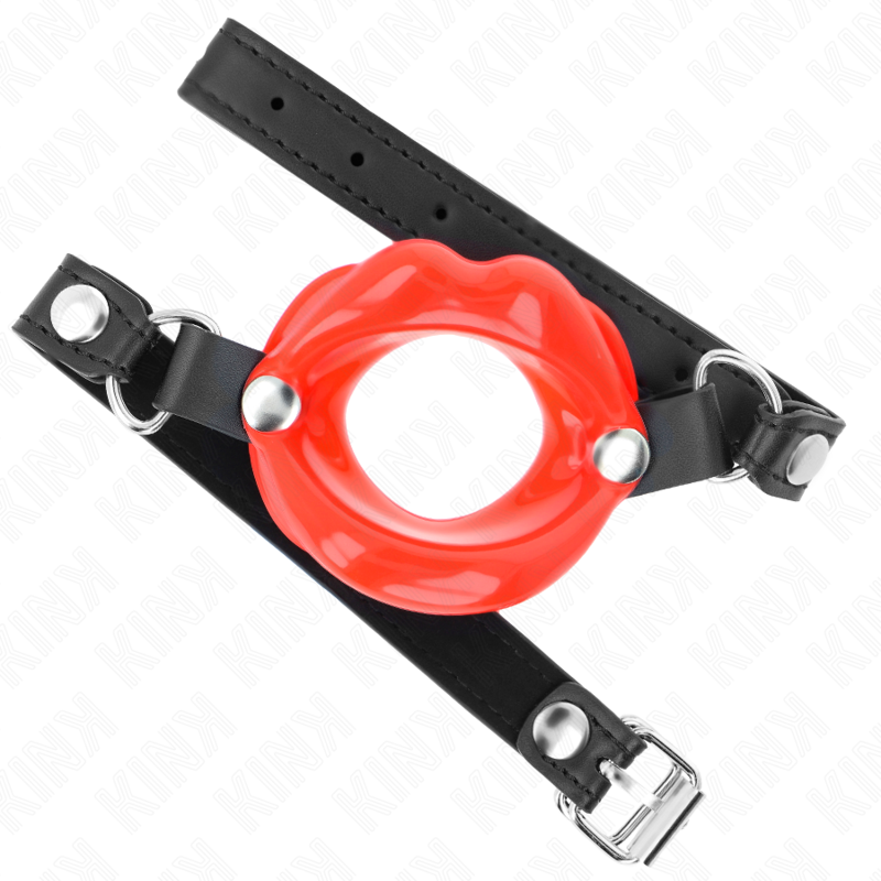 KINK - LIP 8 CM GAG WITH RED LEATHERETTE STRAP 63 x 2 CM ADJUSTABLE 39-58 CM - Amore24