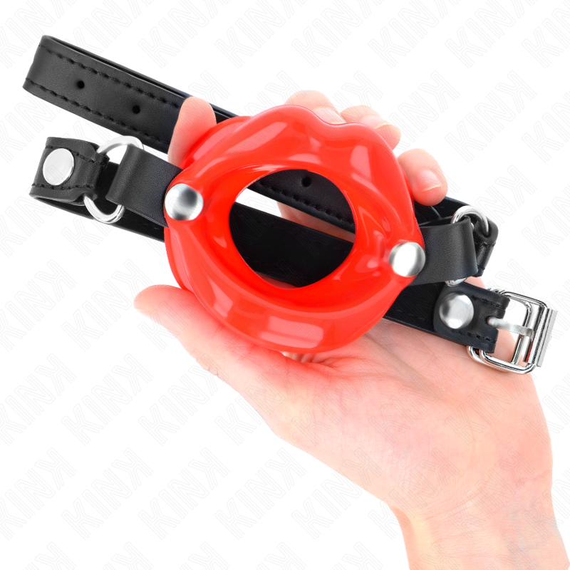 KINK - LIP 8 CM GAG WITH RED LEATHERETTE STRAP 63 x 2 CM ADJUSTABLE 39-58 CM - Amore24